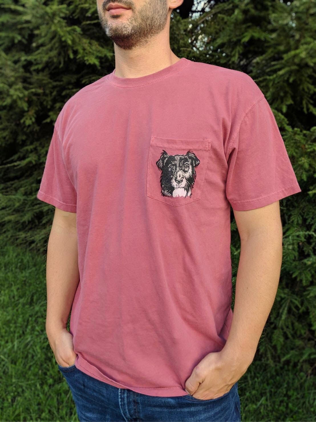 Black Dog Logo Pocket Tee/Handprinted/Australian Etsy