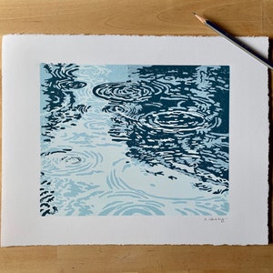 Puddles / Original Linocut Print / Handpulled / 8 x 10 / Rain image 2