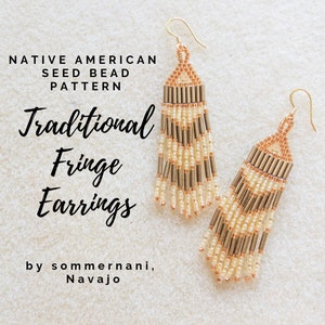Natrive American Traditional Fringe Earrings Seed Bead Pattern