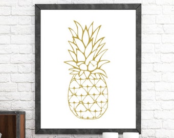 Gold Pineapple, Pineapple Wall Print, Yellow Wall Prints, Pineapple Wall Art, Printable Art, Yellow Home Decor, Digital Download, Printable