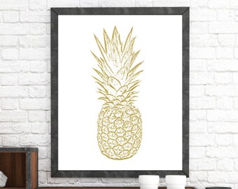 Pineapple Wall Print, Yellow Wall Prints, Yellow Pineapple, Gold Pineapple, Pineapple Art, Printable Wall Art, Yellow Home Decor, Printable