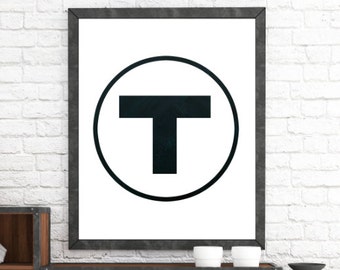 Boston Print, Boston Wall Art, Boston Subway Art, Boston T line Print, Boston Subway, Black and White Prints, The Copper Anchor