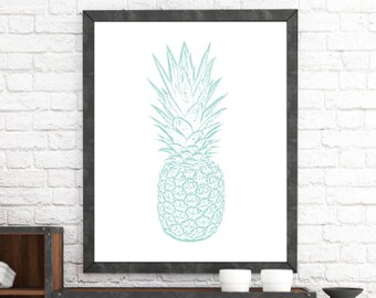 Printable Art, Turquoise Art, Beach Decor, Blue Pineapple, Blue Decor, Tropical Wall Prints, Summer Prints, Downloadable Art, Pineapple Art