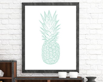 Pineapple Print, Mint Pineapple Print, Pineapple Wall Art, Art print, Pineapple Poster, Nursery Print, Mint Nursery, Office Print, Printable