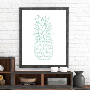 Printable Pineapple Print, Mint Pineapple, Summer Botanical Art, Kitchen Art, Nursery Art, Summer Art, Digital Download Print, Printable Art image 1