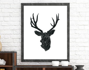 Nordic Design, Geometric Animals, Minimalist Deer, Deer Wall Prints, Animal Art, Geometric Deer, Wall Art Prints, Origami Art, Animal Prints