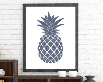 Pineapple Print, Summer Print, Summer Art, Pineapple Art, Pineapple Printable, Pineapple Decor, Wall Print, Printable Art, Blue Pineapple