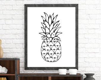 Tropical Print, Pineapple Print, Pineapple Art, Black and White, Fruit Print, Pineapple Wall Art, Printable Wall Art, Instant Download