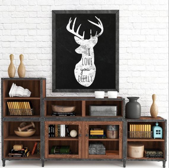 Romantic Gifts, Whimsical Prints, I Love You Deerly, Deer Head, Black and White Typography, Wall Art Prints, Instant Download