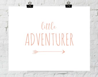 Adventure Print, Nursery Decor, Little Adventurer, Coral Pink Peach Nursery Wall Art, Playroom Decor, Instant Download, ADOPTION FUNDRAISER