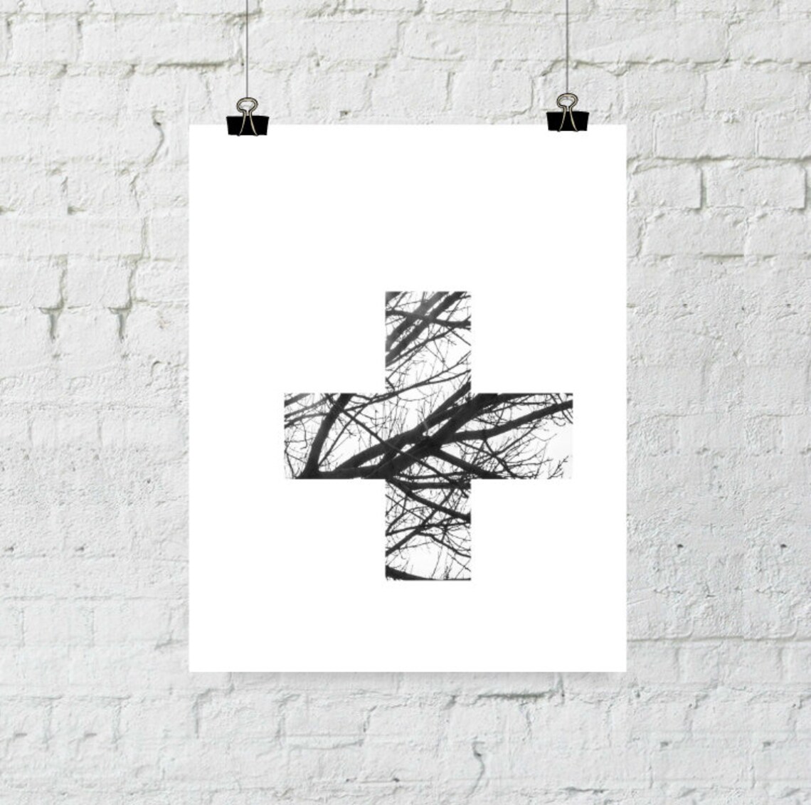 Scandinavian Modern Tree Branch Decor Swiss Cross Wall Art Etsy