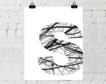 S Monogram, Monogram Wall Art, Tree Branch Art, Wall Art Prints, Home Decor, Instant Download, ADOPTION FUNDRAISER