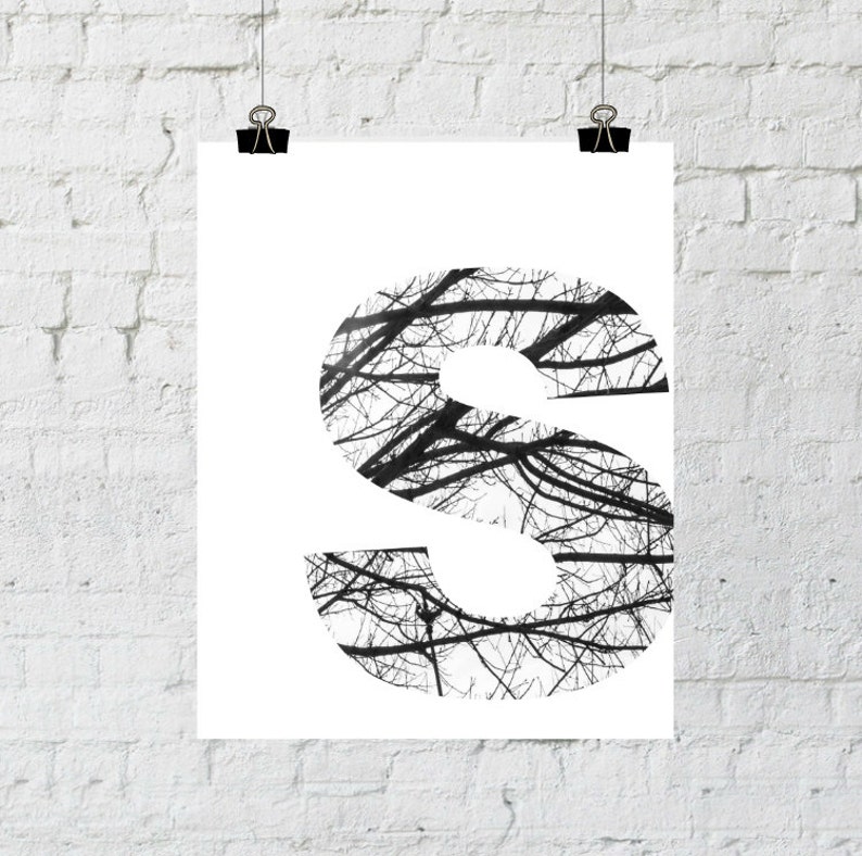 S Monogram Wall Art Tree Branch Prints Home Decor Instant Adoption Fundraiser
