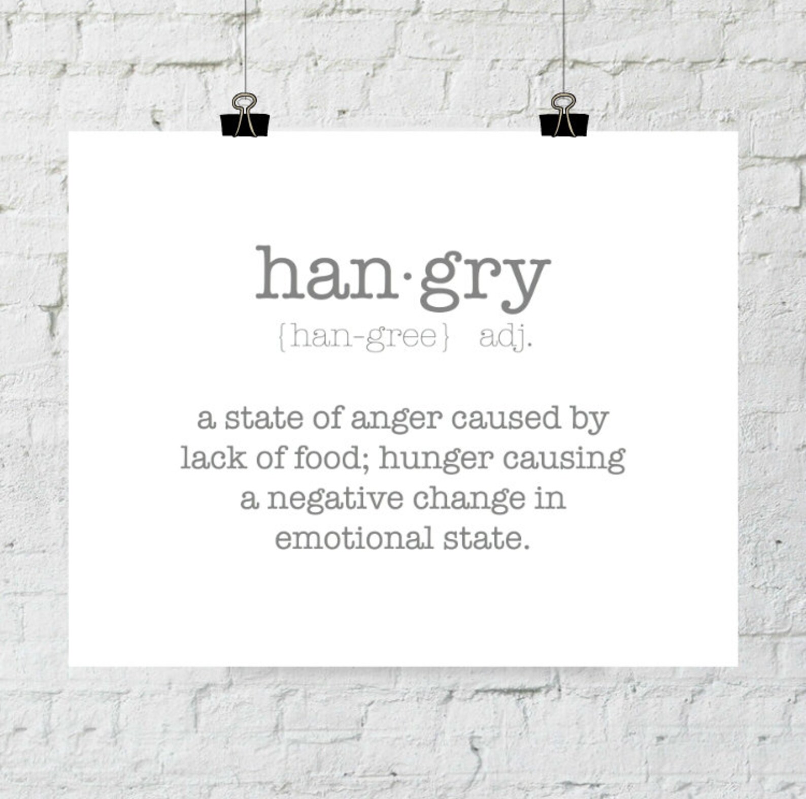 Hangry Definition. Hangry Home Decor Typographic Dictionary Etsy