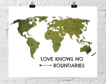 Love Knows No Boundaries. 8x10 Green Map, Typographic, Home Decor Print. Instant Digital Download. Printable Wall Art - ADOPTION FUNDRAISER