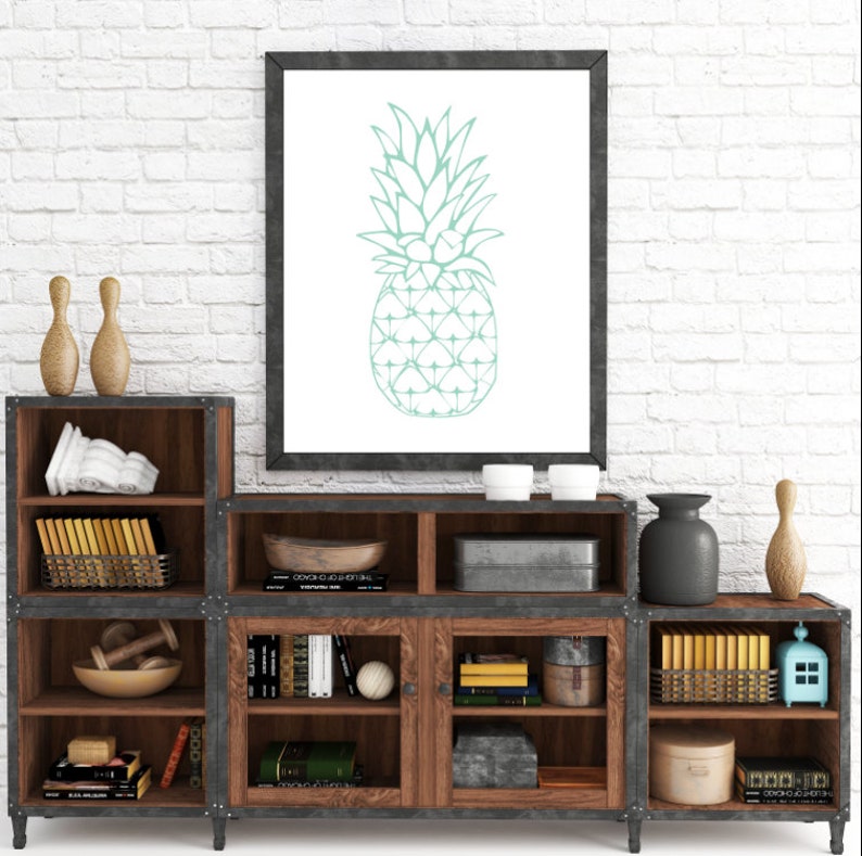 Printable Pineapple Print, Mint Pineapple, Summer Botanical Art, Kitchen Art, Nursery Art, Summer Art, Digital Download Print, Printable Art image 1