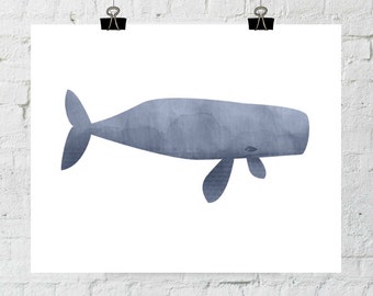 Blue Whale Print, Whale Art, Watercolor Art, Nautical Decor, Ocean Print, Whale Silhouette, Coastal Decor, Printable Whale, Whale Wall Art