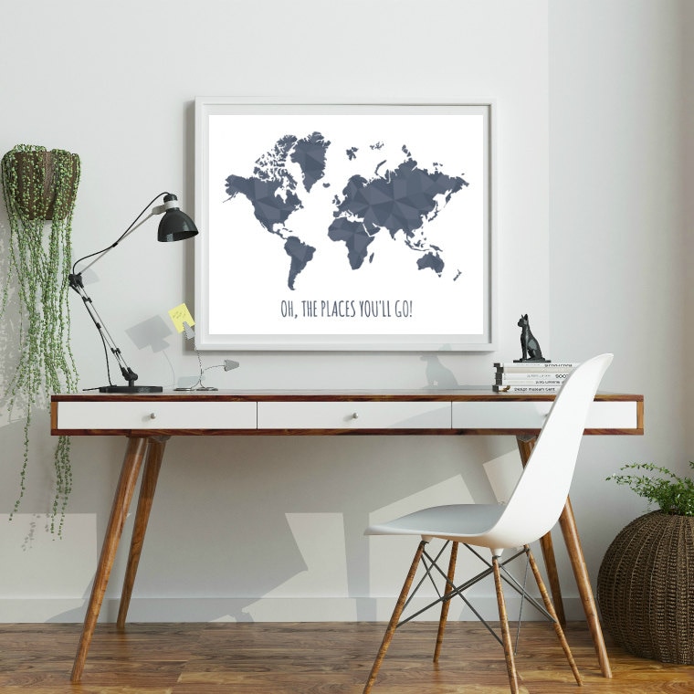 Oh the Places You'll Go Print, World Map Printable Art, Travel Printable, Nursery Art ...