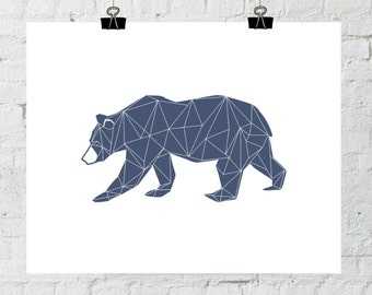 Geometric Print, Bear Print, Bear Art, Navy Blue Bear, Printable Bear, Printable, Nursery Prints, Bear Decor, Nursery Art, Bear Printable