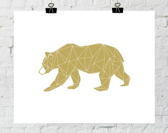 Geometric Bear, Geometric Art, Geometric Print, Gold Home Decor, Yellow Art, Bear Art, Yellow Nursery, Bear Prints, Gold Nursery, Printable