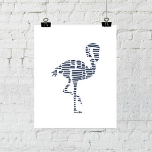 Navy Flamingo Print, Flamingo Wall Art, Navy Blue Print, Blue Flamingo, Blue, Geometric Flamingo, Striped Tribal Animal Wall Art, Summer Art image 3