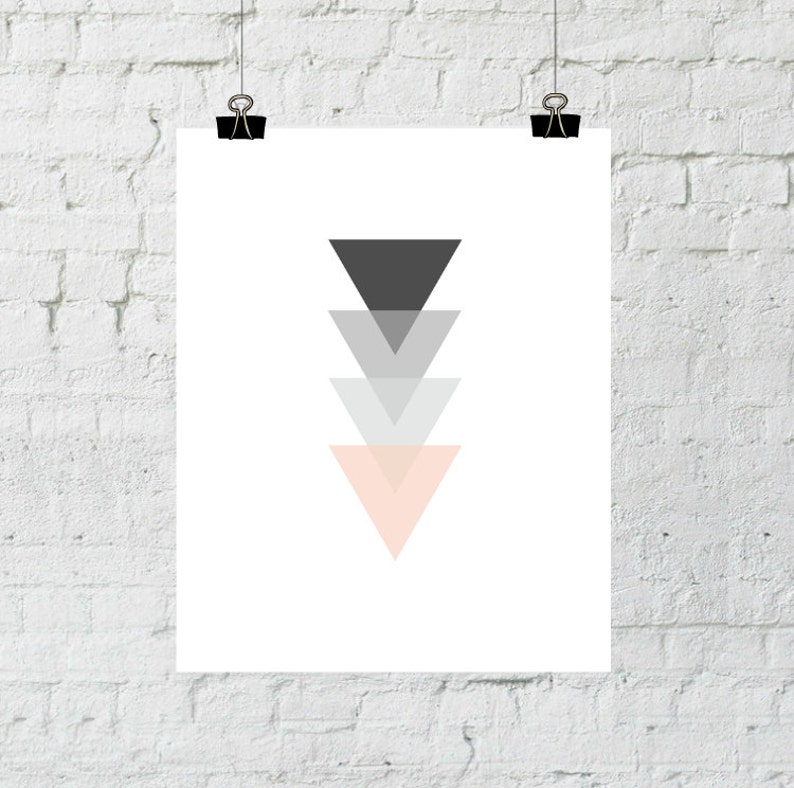 Coral, Black, Gray Nursery, Baby Girl, Coral Tribal Art, Peach and Grey, Coral Wedding, Pastel Art, Triangle Prints, Peach Nursery Decor image 3