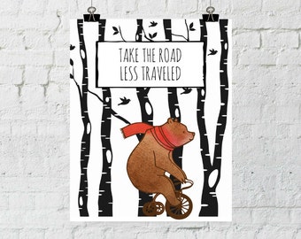 Travel Quote, Quote Print, Forest Poster, Take the Road Less Traveled, Printable Quote, Graduation Gift, Motivational Art, Travel Art Print