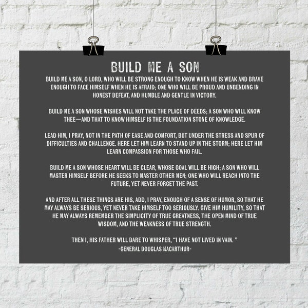 Inspirerende citaat, Build Me A zoon, Gift voor zoon, vader van de bruidegom gave, de Gift van de dag van vaders, kunst aan de muur worden afgedrukt, Instant 11 x 14-Print downloaden