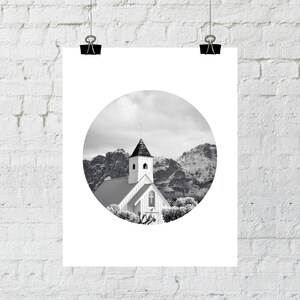 Church Photography, Farmhouse Decor, Winter Landscape, Snow, Fine Art, Circle Photo, Black and White, Black and White Photography, Church image 5