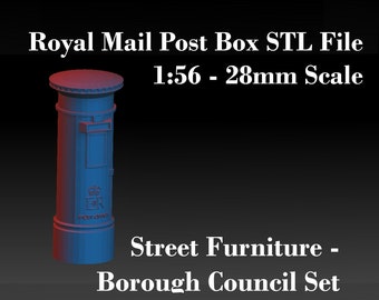Royal Mail Postbus - 1x uniek STL-bestand - 3D-afdrukbaar straatmeubilair voor 1:56 28 mm miniaturen