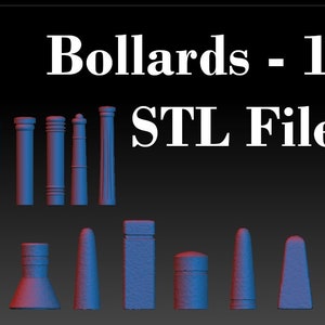 Bollards - 14x Unique STL Files - 3D Printable Street Furniture for 1:56 28mm Miniatures