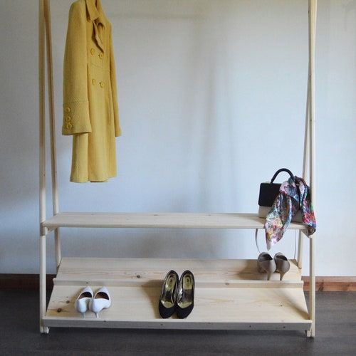 Handmade Natural Wood Clothes Rail With Shelf in Pure - Etsy