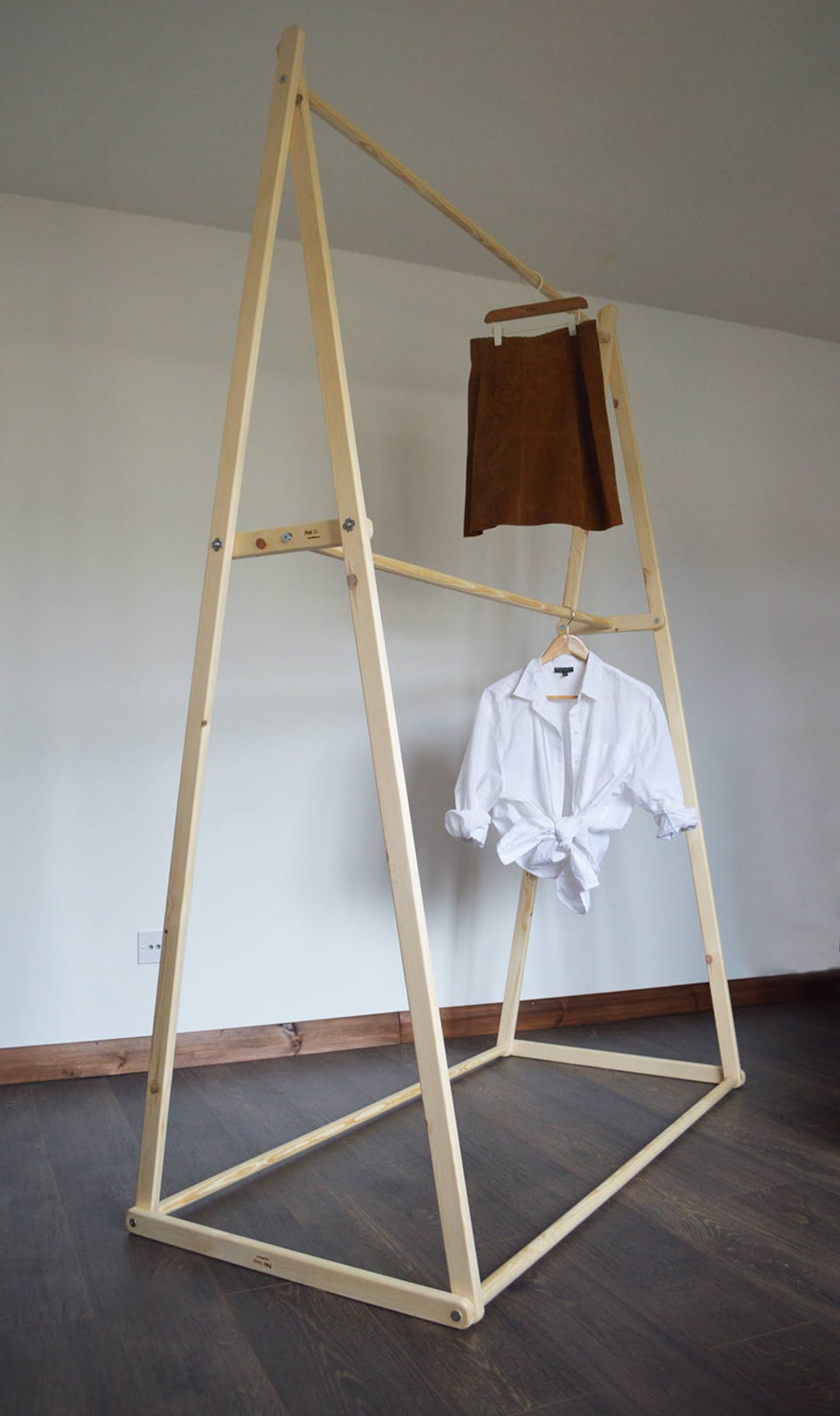 Handmade Natural Wood Double Hanging Space Clothes Rack - Etsy
