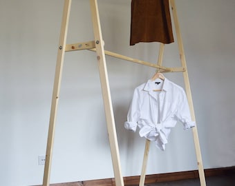 Handmade, Natural Wood, Double hanging space Clothes Rack
