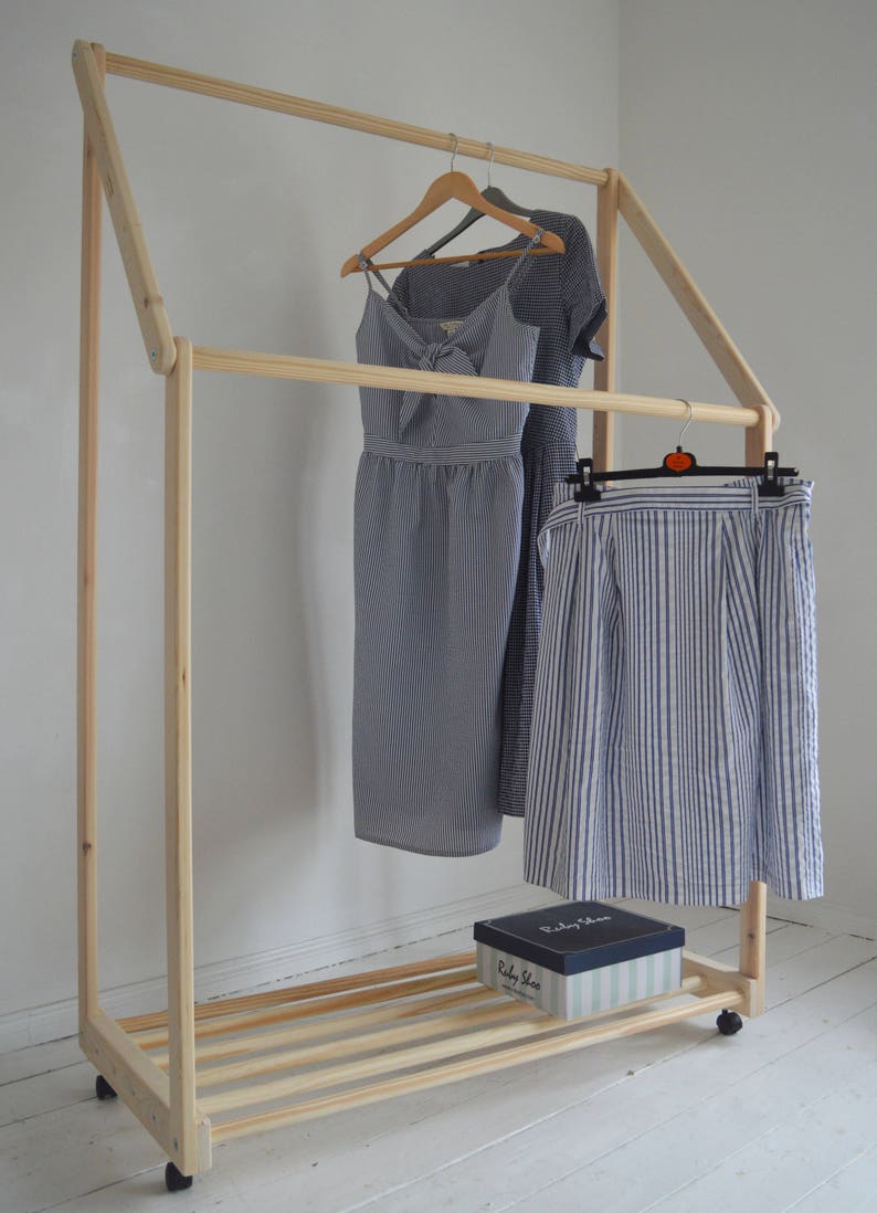 Handmade Natural Pine Wood Clothes Rail With Shelf and - Etsy UK