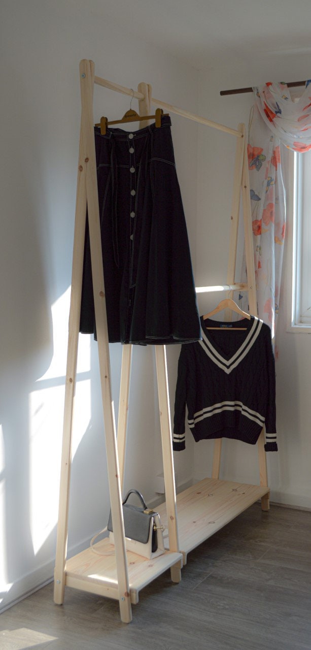 Handmade Clothes Rack with Solid Shelf - Etsy 日本