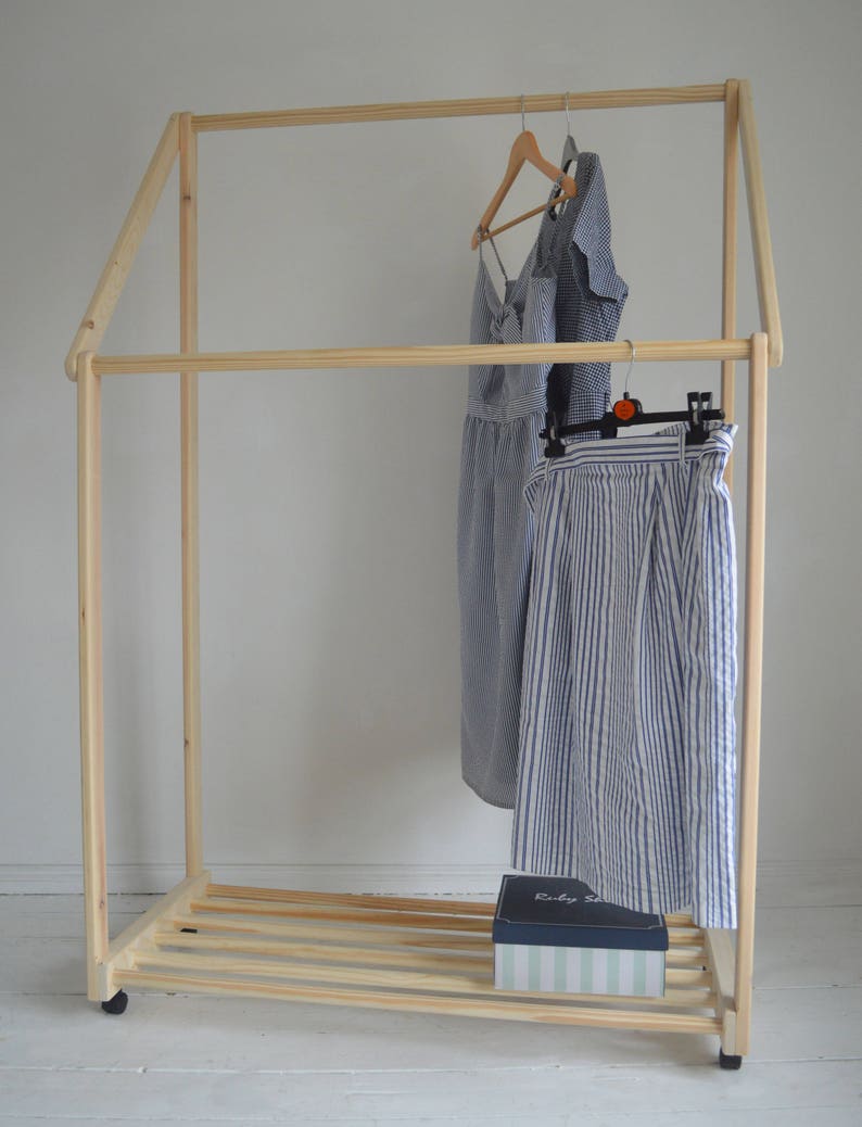 Handmade, Natural Pine Wood, Clothes Rail With Shelf and WHEELS! - Etsy