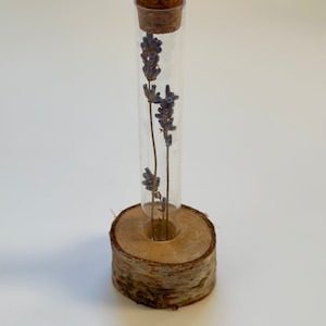 Test Tube Flower Vase with Stand and Dried Lavender Flowers Inside the Tube Test Tube Vase Rack Test Tube Flower Stand image 1