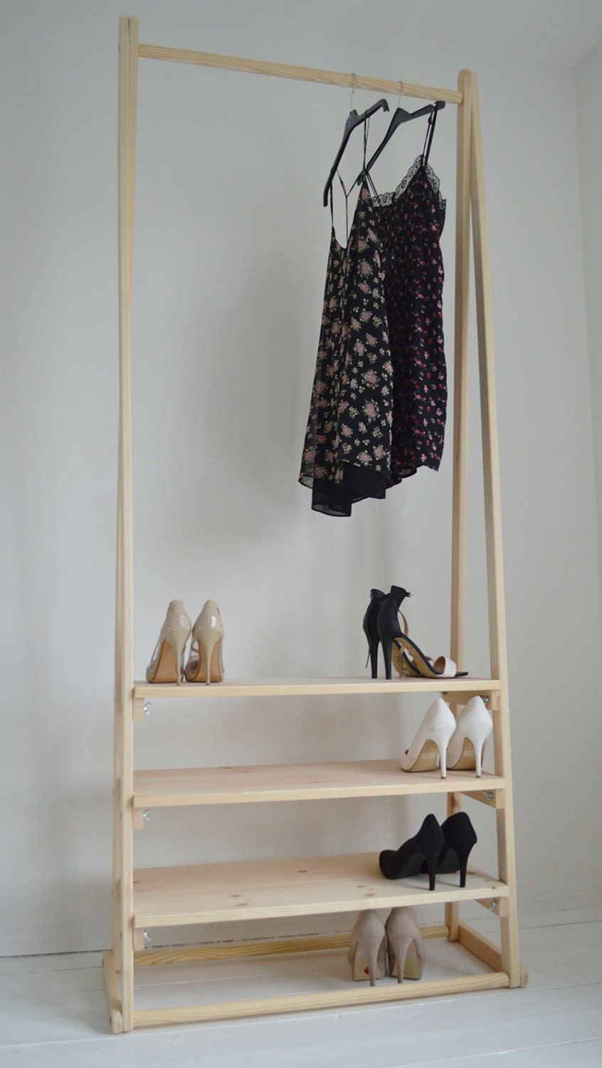 Hand Made Rack Handmade Natural Wood Clothes Rack Clothes Rail with 3 | Etsy