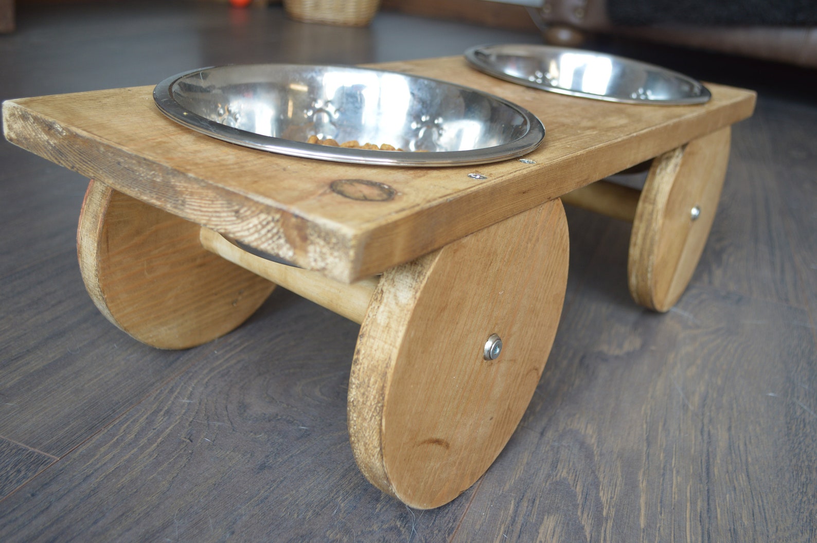 Wooden Dog Bowl Stand With Bowls Etsy