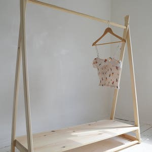 Handmade, Natural Wood, Clothes Rail With Shelf in Pure Natural ...