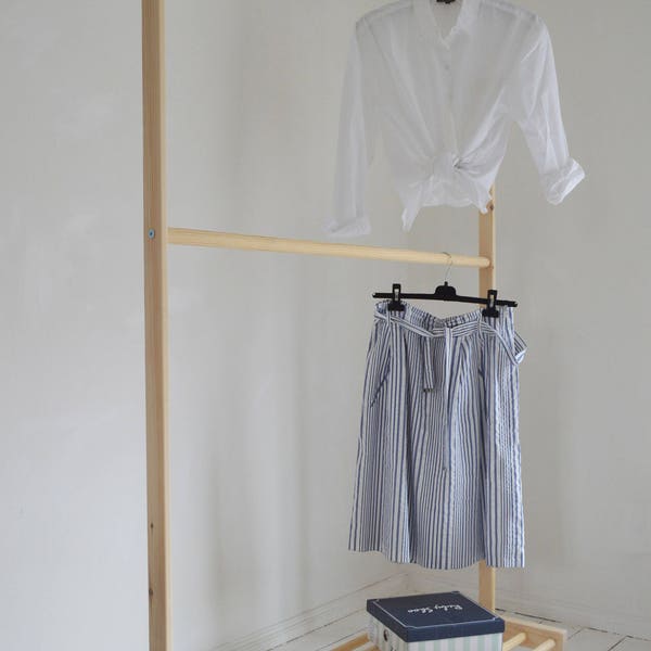 Hand Made, Pine Wood, Two Rails for Clothes with Shelf and WHEELS!
