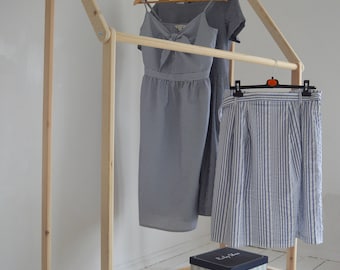 Handmade, Natural Pine Wood, Clothes Rail with Shelf and WHEELS!