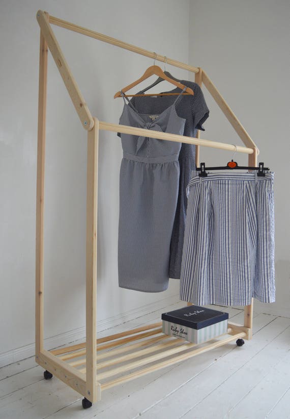 Buy Handmade, Natural Pine Wood, Clothes Rail With Shelf and