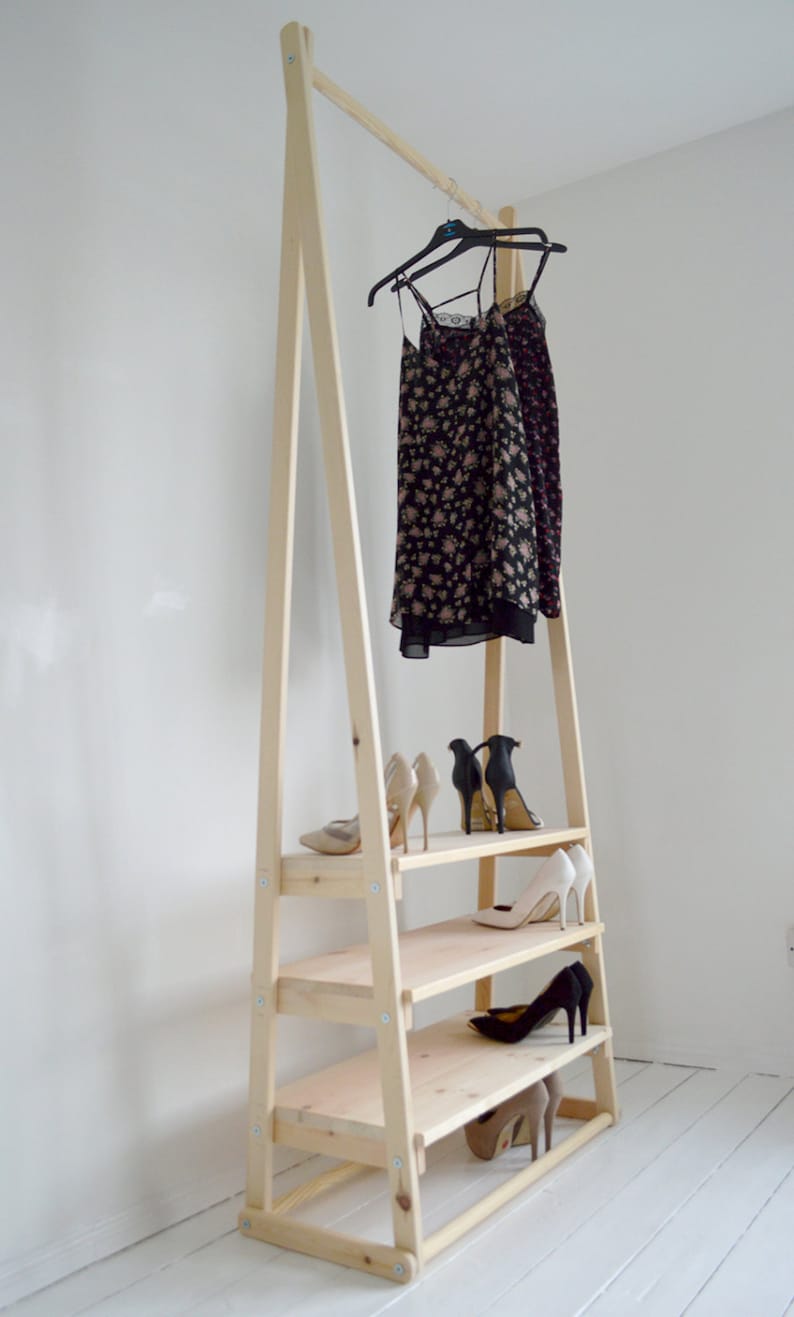 Handmade Natural Wood Clothes Rack Clothes Rail With 3 Etsy UK