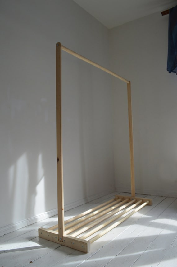 Handmade Natural Wood Clothes Rail With Shelf Etsy