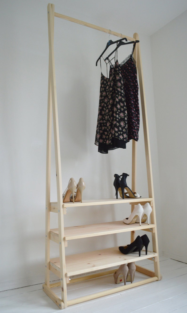 Handmade Natural Wood Clothes Rack Clothes Rail With 3 Etsy UK