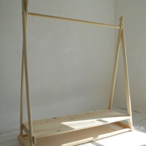 Handmade, Natural Wood, Clothes Rail with Shelf in pure natural untreated wood