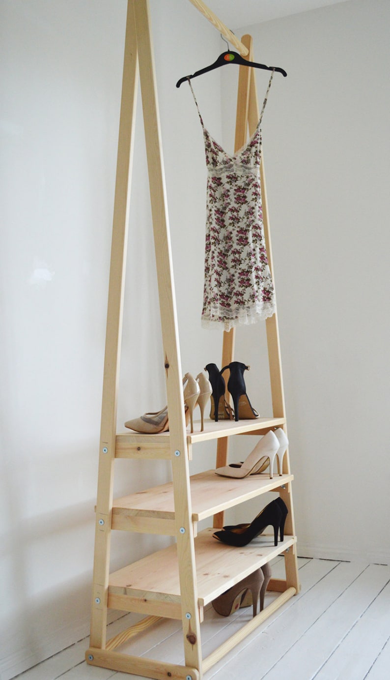 Handmade Natural Wood Clothes Rack Clothes Rail With 3 Etsy UK