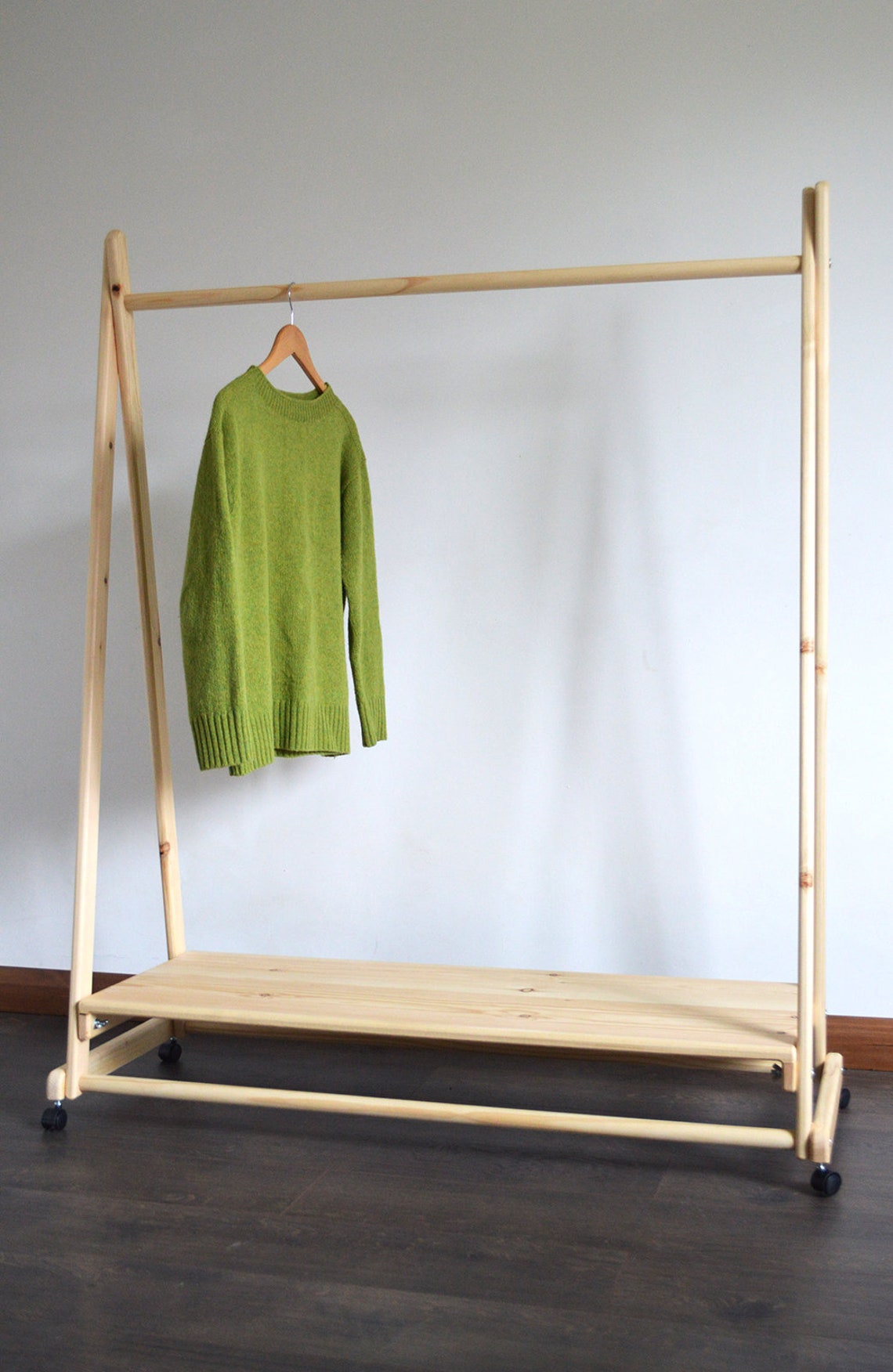Handmade Natural Wood Clothes Rail With Shelf and Wheels - Etsy UK